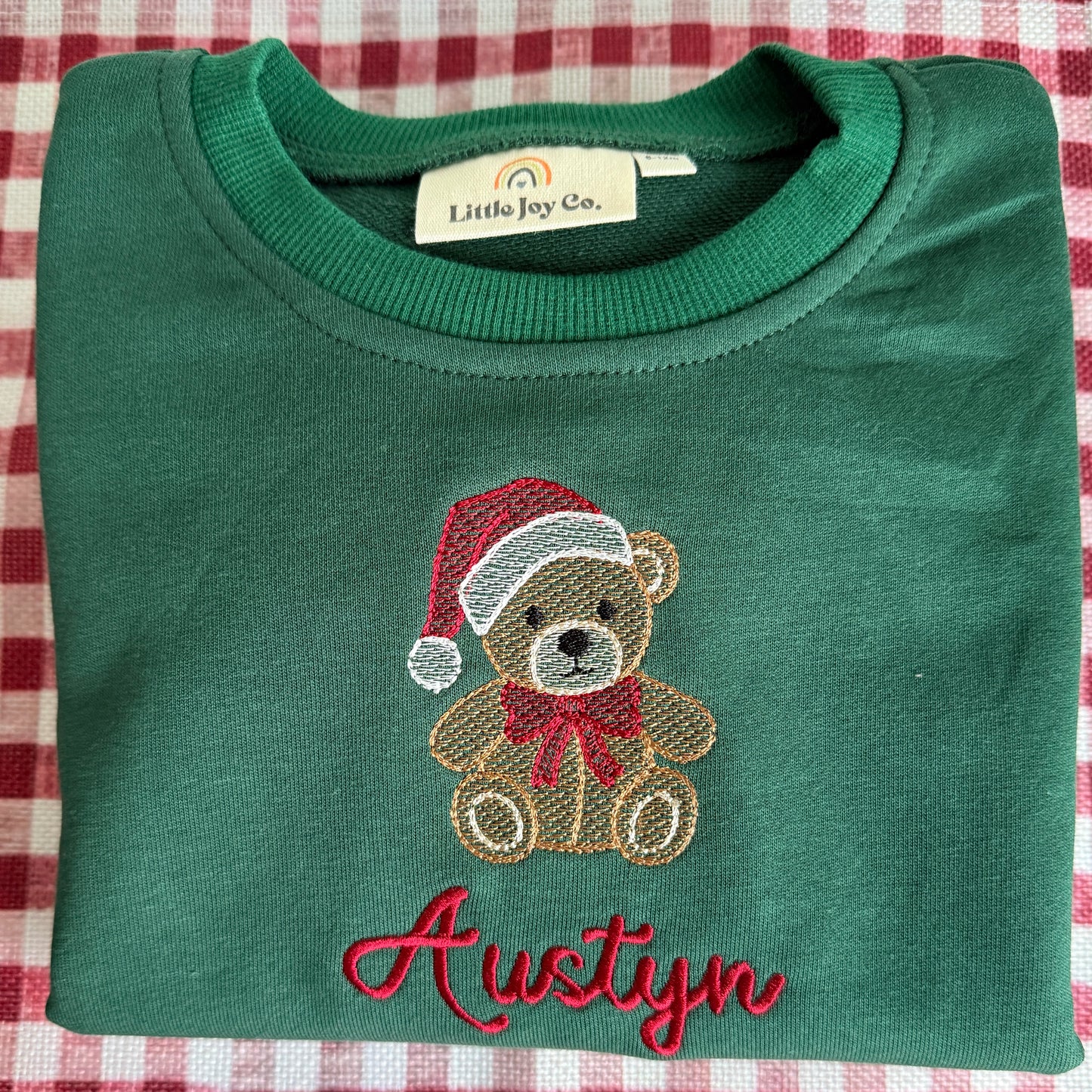 Custom Embroidered Christmas Teddy Bear Sweatshirt or Sweatshirt Romper