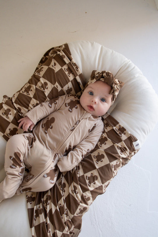 Bamboo Head Wrap | Gingerbread Checkerboard 2024