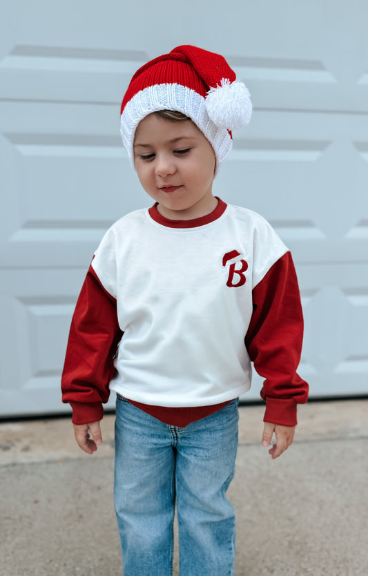 Benutzerdefiniertes besticktes Weihnachts-Colorblock-Sweatshirt oder Strampler