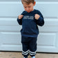 Custom Embroidered Varsity Striped Jogger Set - Navy