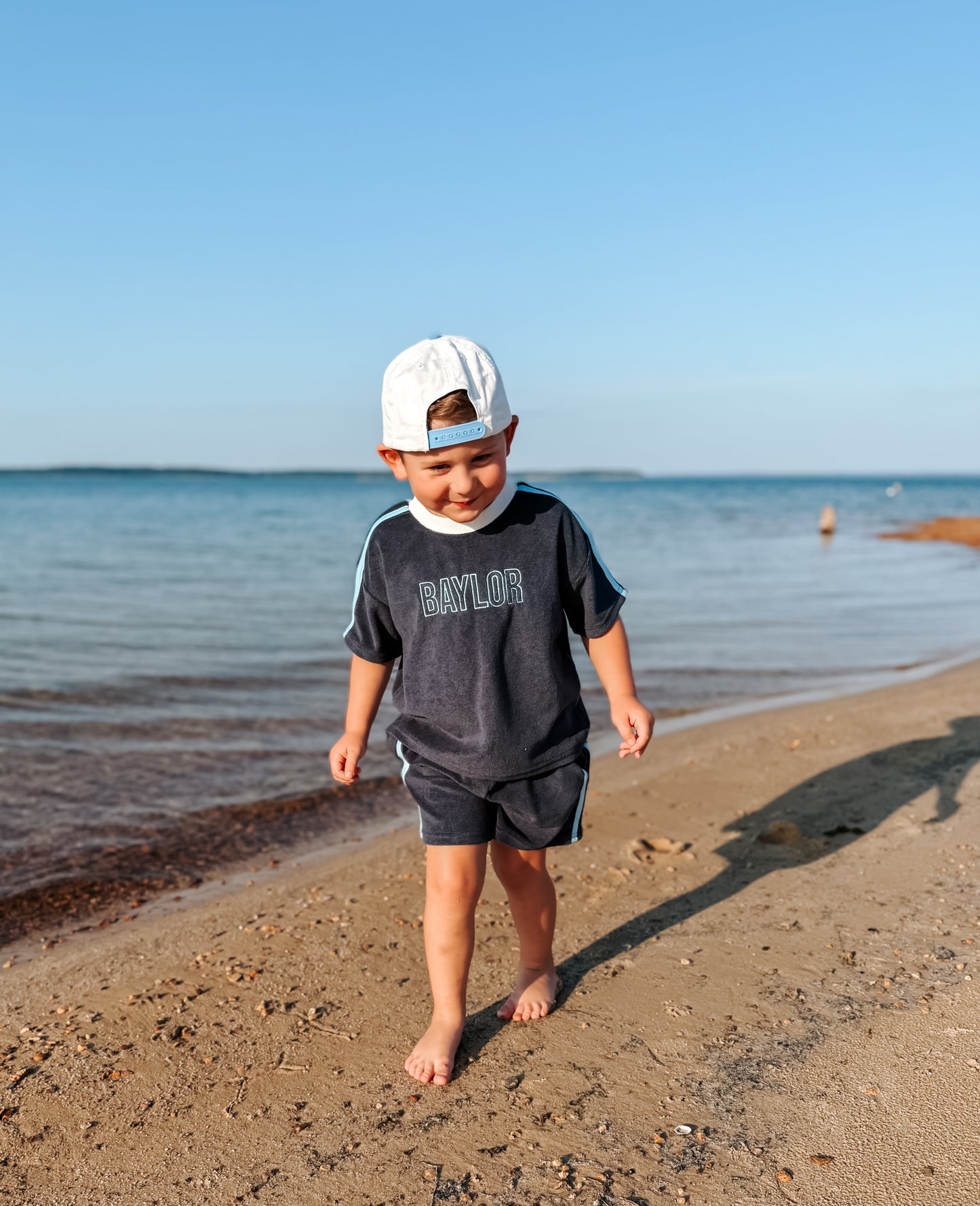 Custom Embroidered Organic Cotton Terry Shorts Set - Navy Varsity