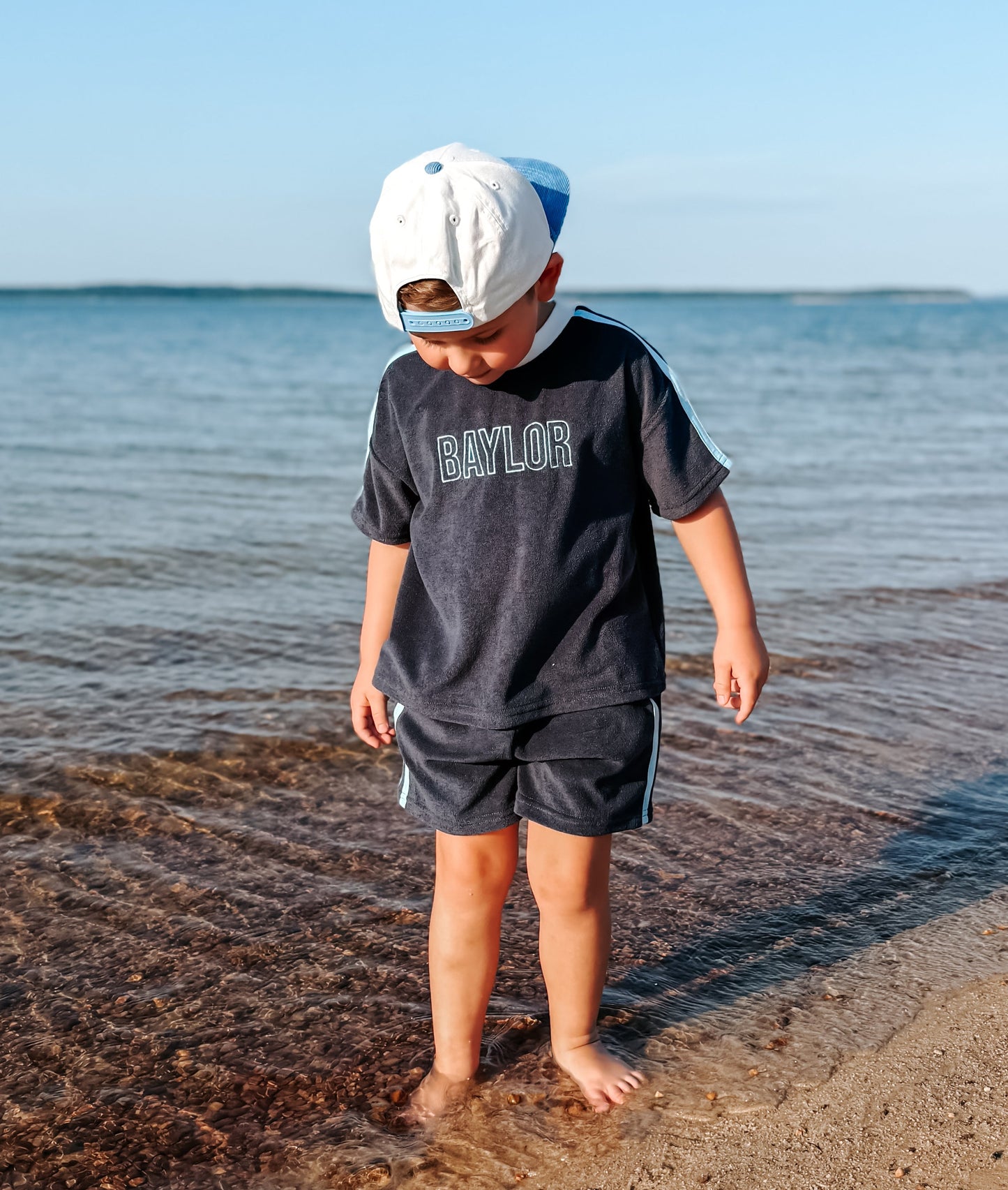 Custom Embroidered Organic Cotton Terry Shorts Set - Navy Varsity
