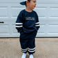 Custom Embroidered Varsity Striped Jogger Set - Navy