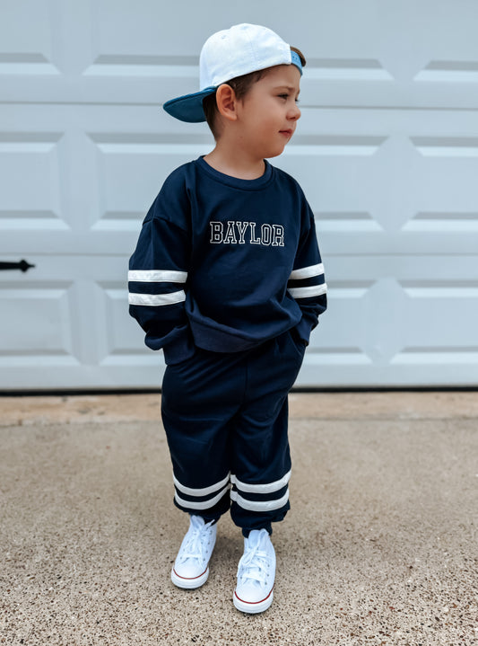 Custom Embroidered Varsity Striped Jogger Set - Navy