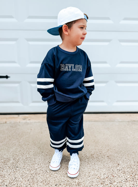 Custom Embroidered Varsity Striped Jogger Set - Navy