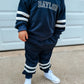 Custom Embroidered Varsity Striped Jogger Set - Navy