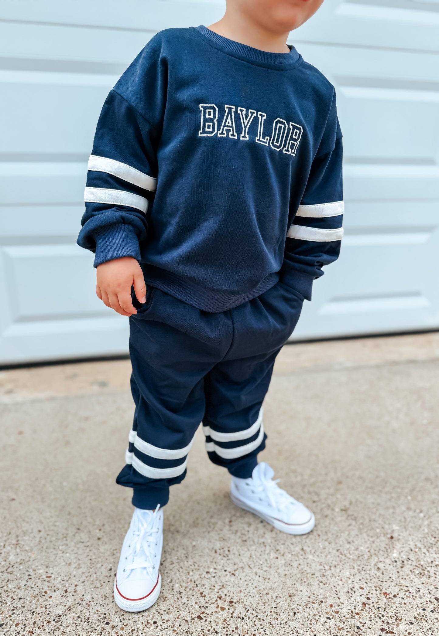 Custom Embroidered Varsity Striped Jogger Set - Navy