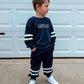 Custom Embroidered Varsity Striped Jogger Set - Navy