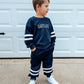 Custom Embroidered Varsity Striped Jogger Set - Navy