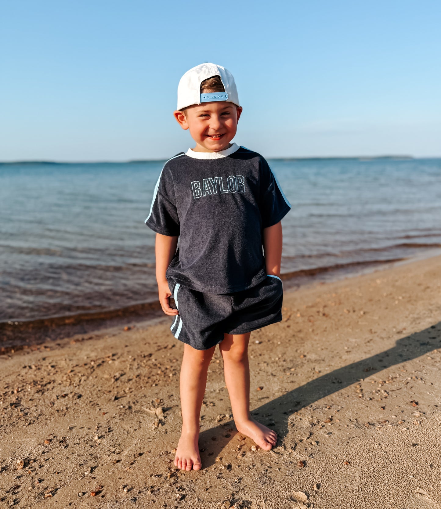 Custom Embroidered Organic Cotton Terry Shorts Set - Navy Varsity