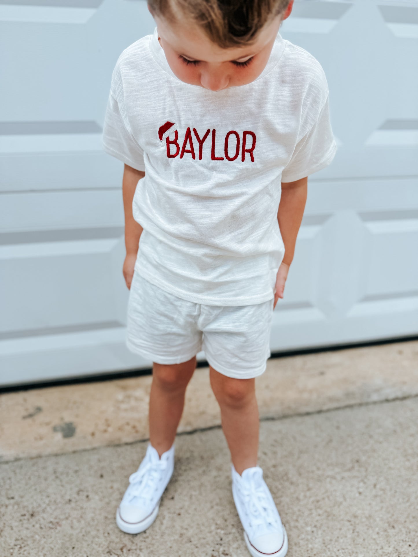 Custom Embroidered Christmas Organic Cotton Shorts Set - Santa Hat