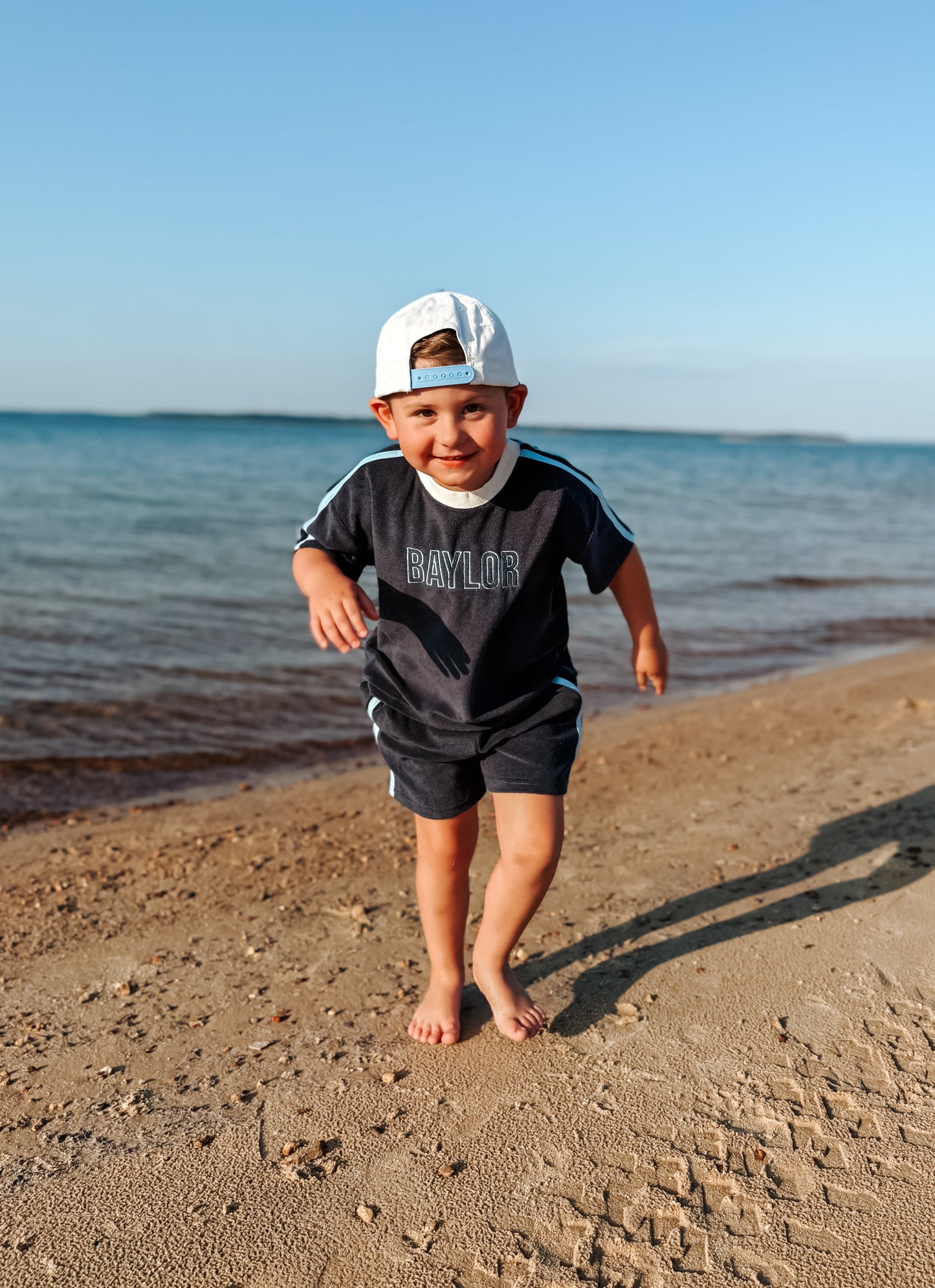 Custom Embroidered Organic Cotton Terry Shorts Set - Navy Varsity