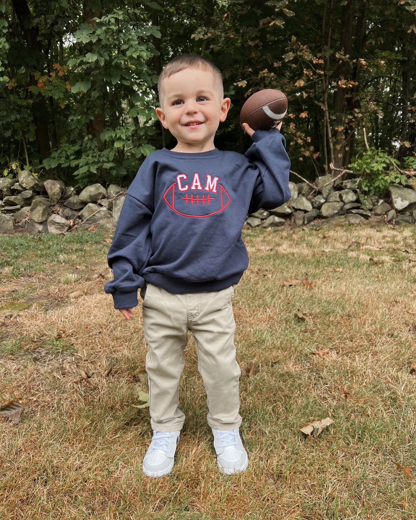 Custom Embroidered Crewneck or Sweatshirt Romper - Custom Pennant or Football Design