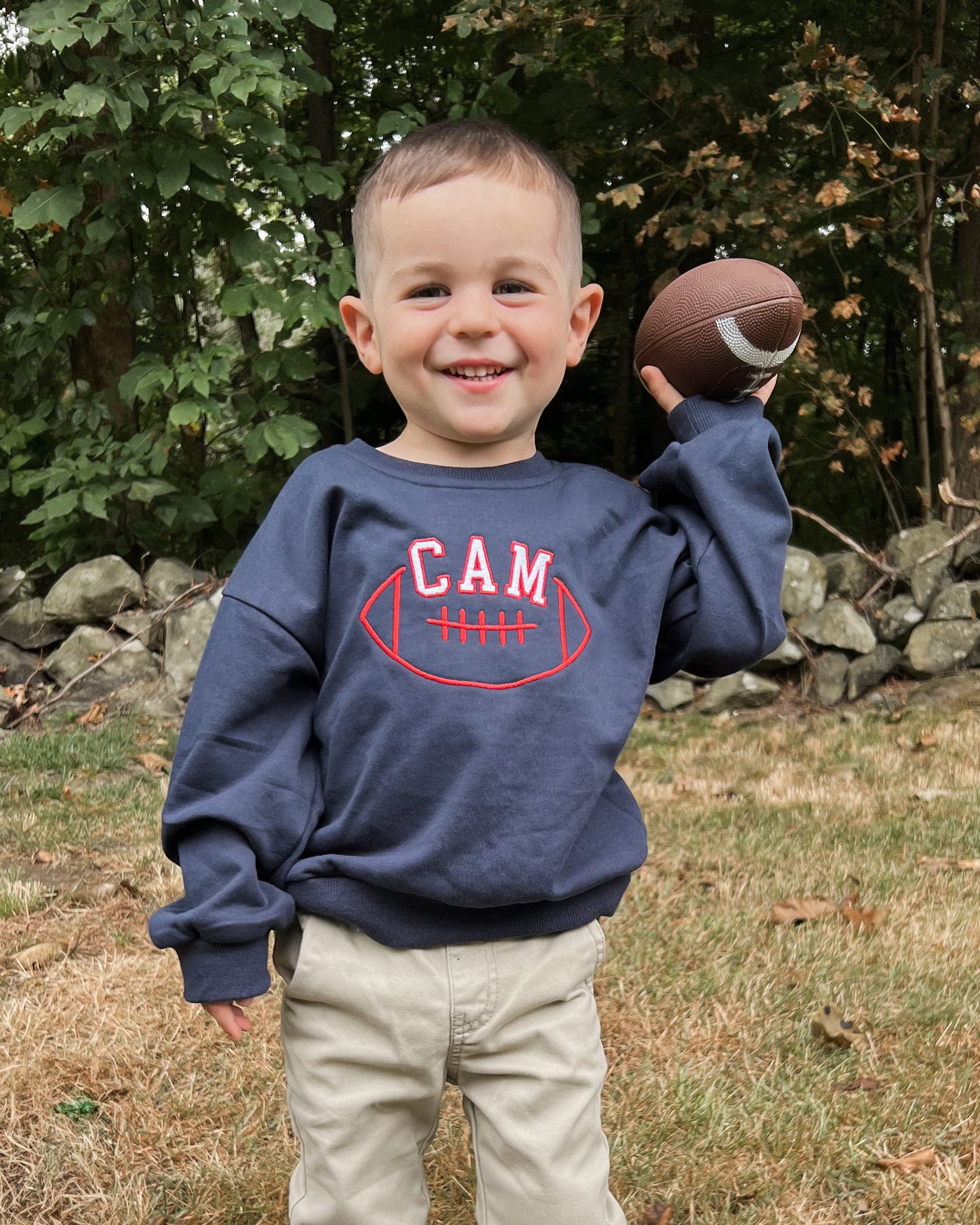 Custom Embroidered Crewneck or Sweatshirt Romper - Custom Pennant or Football Design