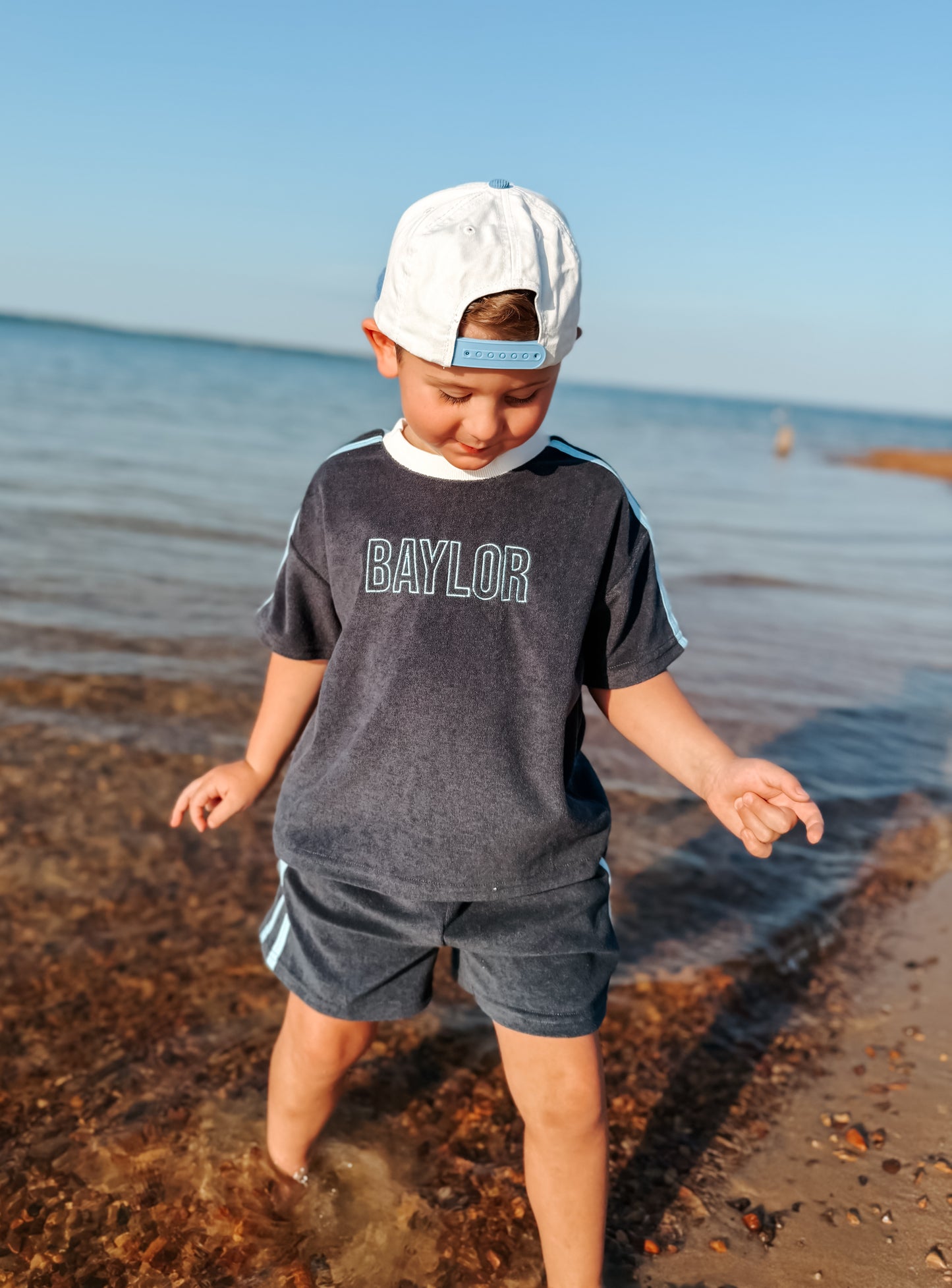 Custom Embroidered Organic Cotton Terry Shorts Set - Navy Varsity