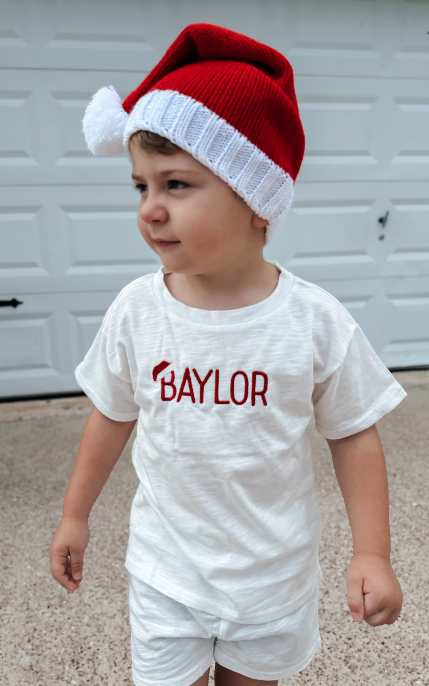 Custom Embroidered Christmas Organic Cotton Shorts Set - Santa Hat