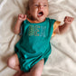 Custom Embroidered Colorblock T-Shirt Romper - Green