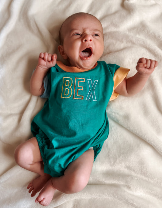 Custom Embroidered Colorblock T-Shirt Romper - Green
