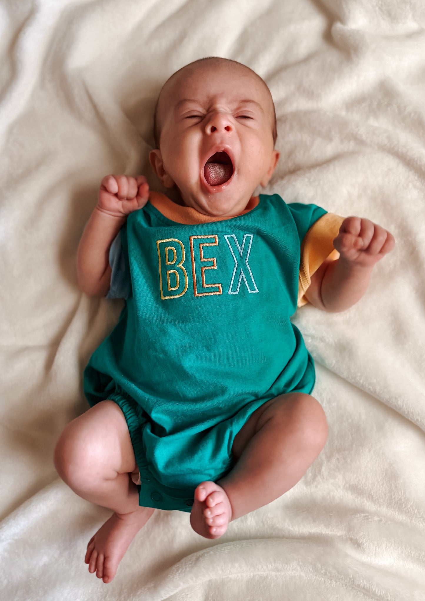 Custom Embroidered Colorblock T-Shirt Romper - Green