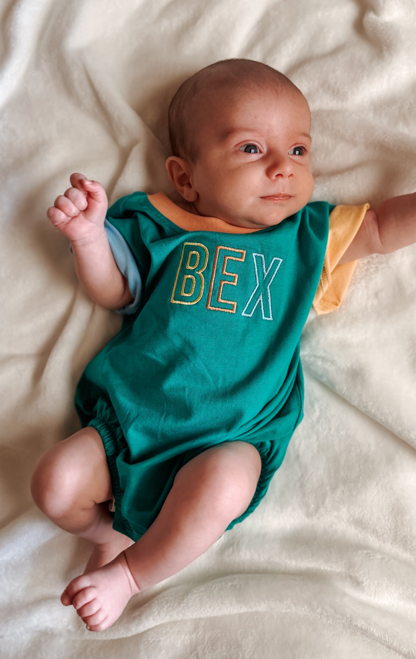 Custom Embroidered Colorblock T-Shirt Romper - Green