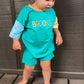 Custom Embroidered Colorblock Organic Cotton Tee & Shorts Set - Green