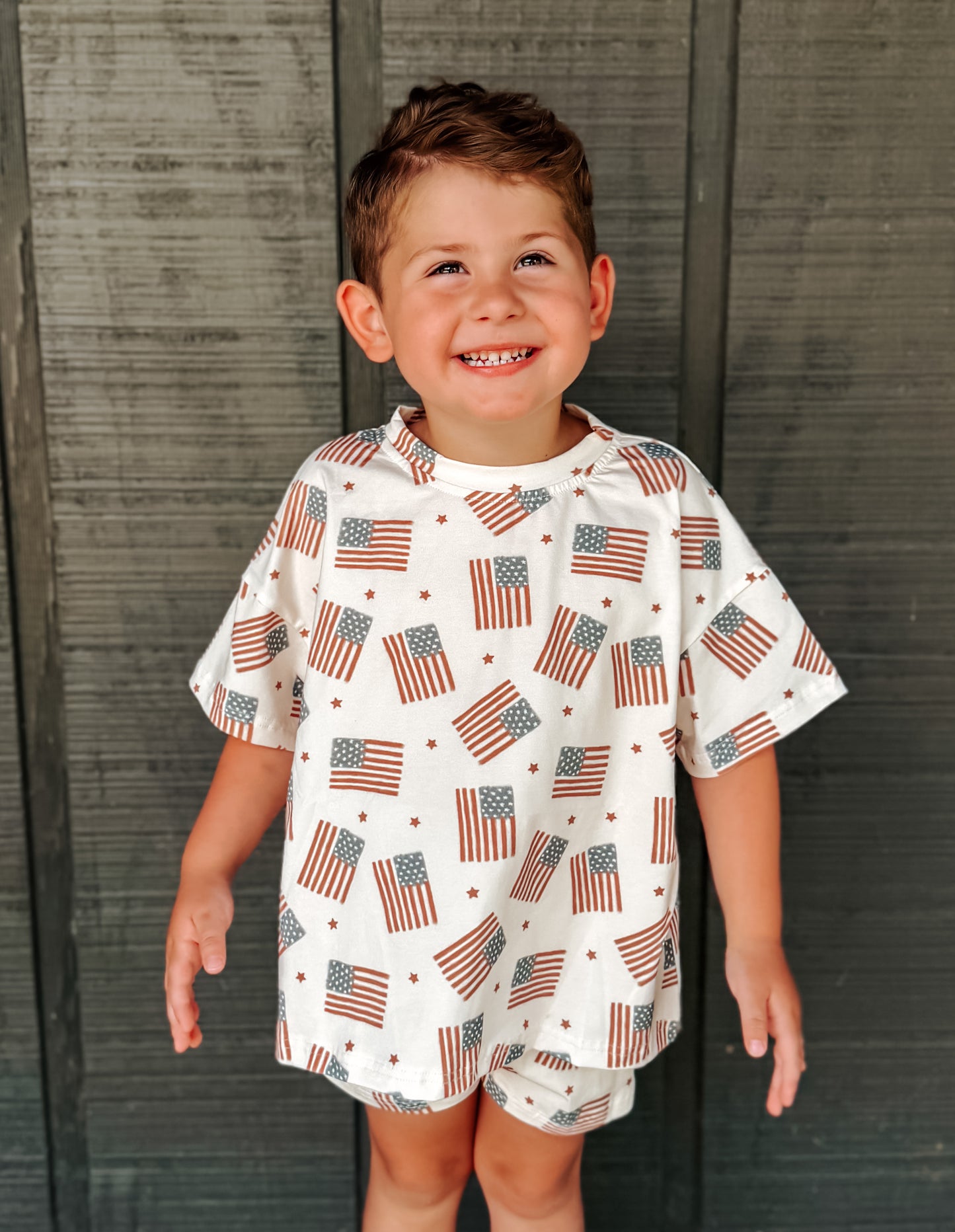 4th of July Flag Print Shorts Set - optional custom embroidery