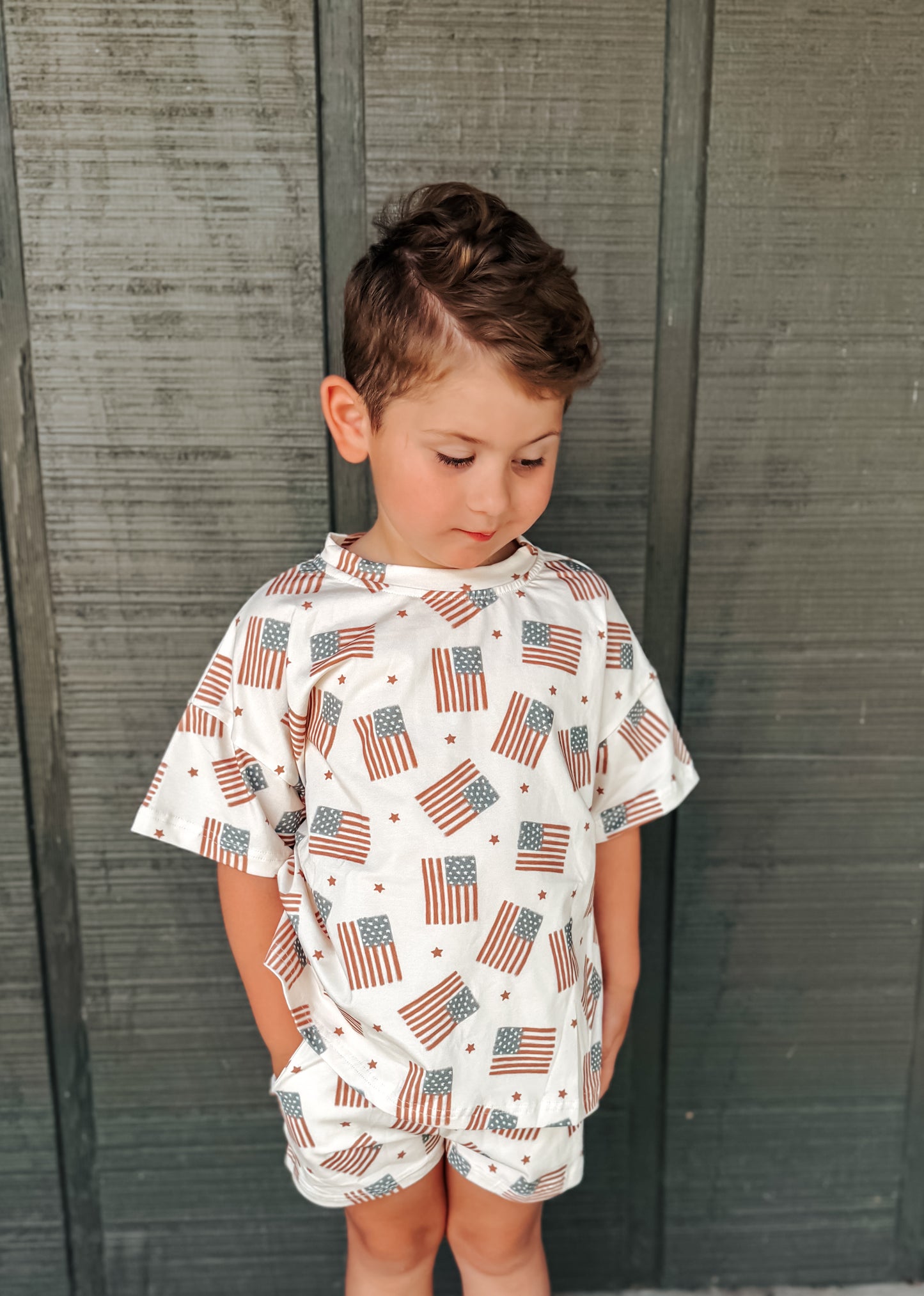 4th of July Flag Print Shorts Set - optional custom embroidery