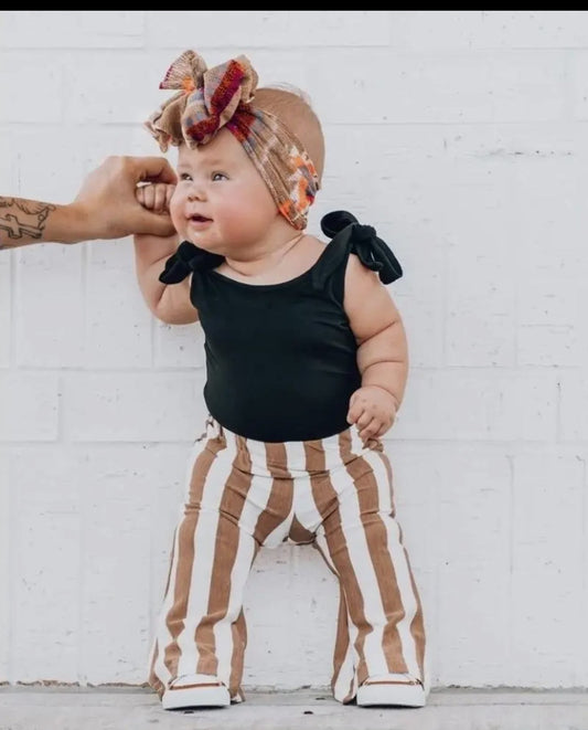 Tan Striped Boho Bell Bottoms