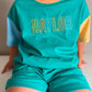 Custom Embroidered Colorblock Organic Cotton Tee & Shorts Set - Green