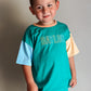 Custom Embroidered Colorblock Organic Cotton Tee & Shorts Set - Green