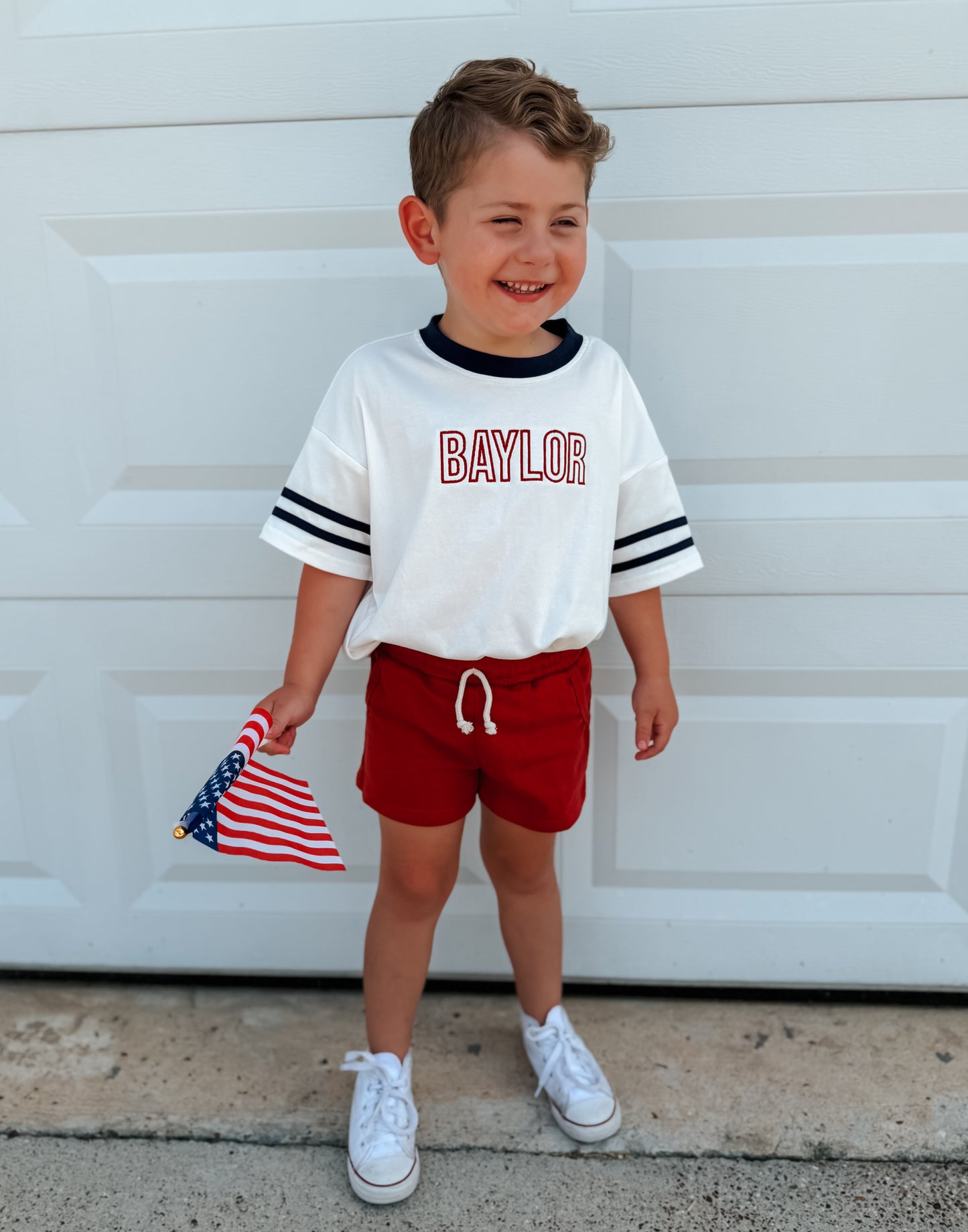 Custom Embroidered 4th of July Oversized Tee - Varsity Stripe