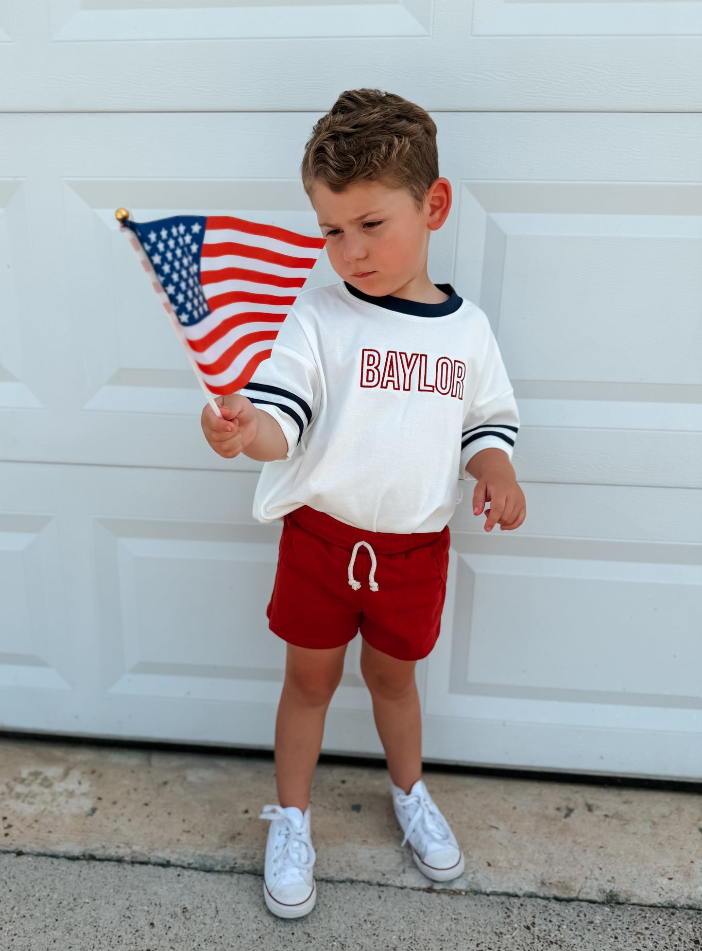 Custom Embroidered 4th of July Oversized Tee - Varsity Stripe