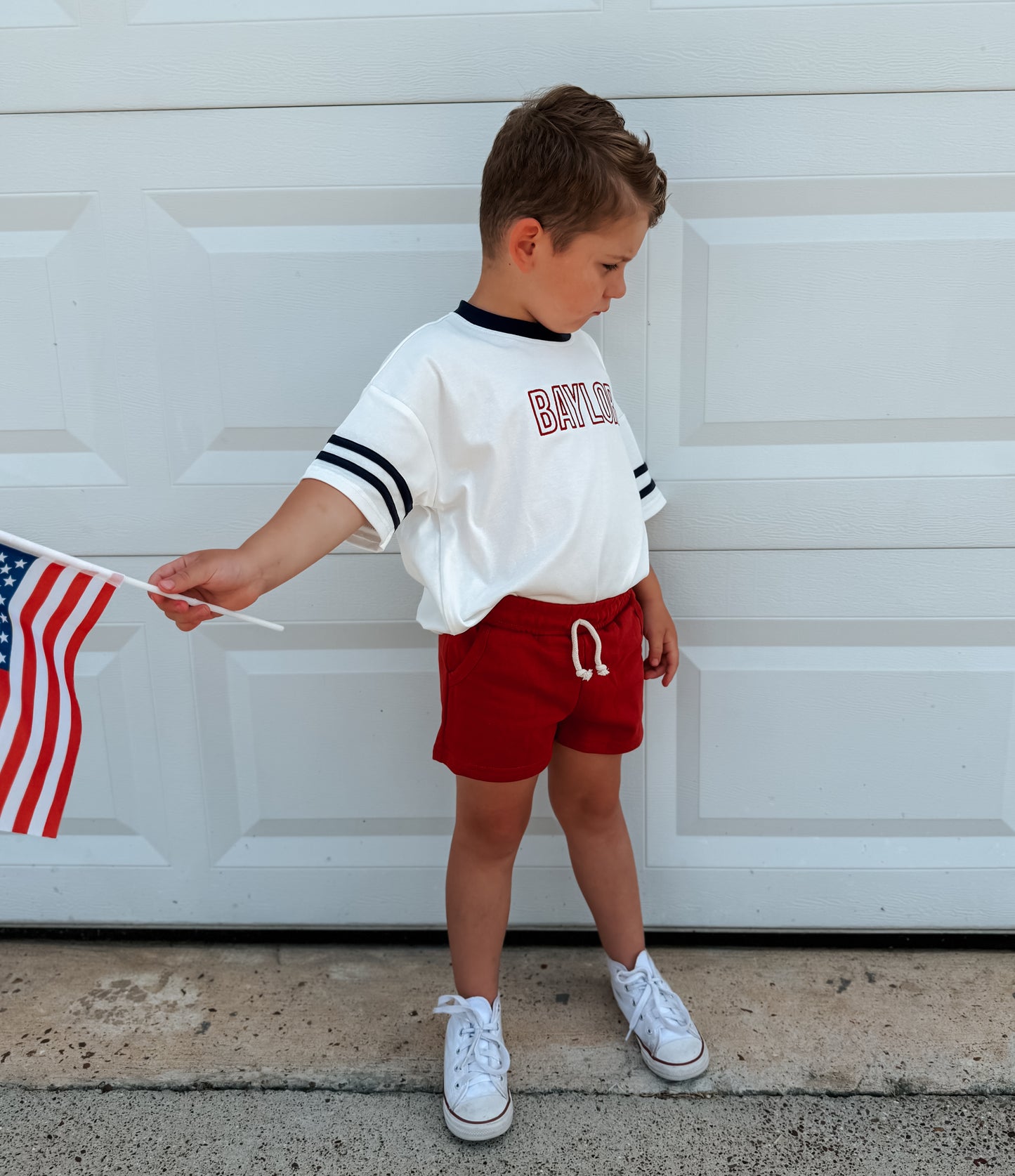 Custom Embroidered 4th of July Oversized Tee - Varsity Stripe
