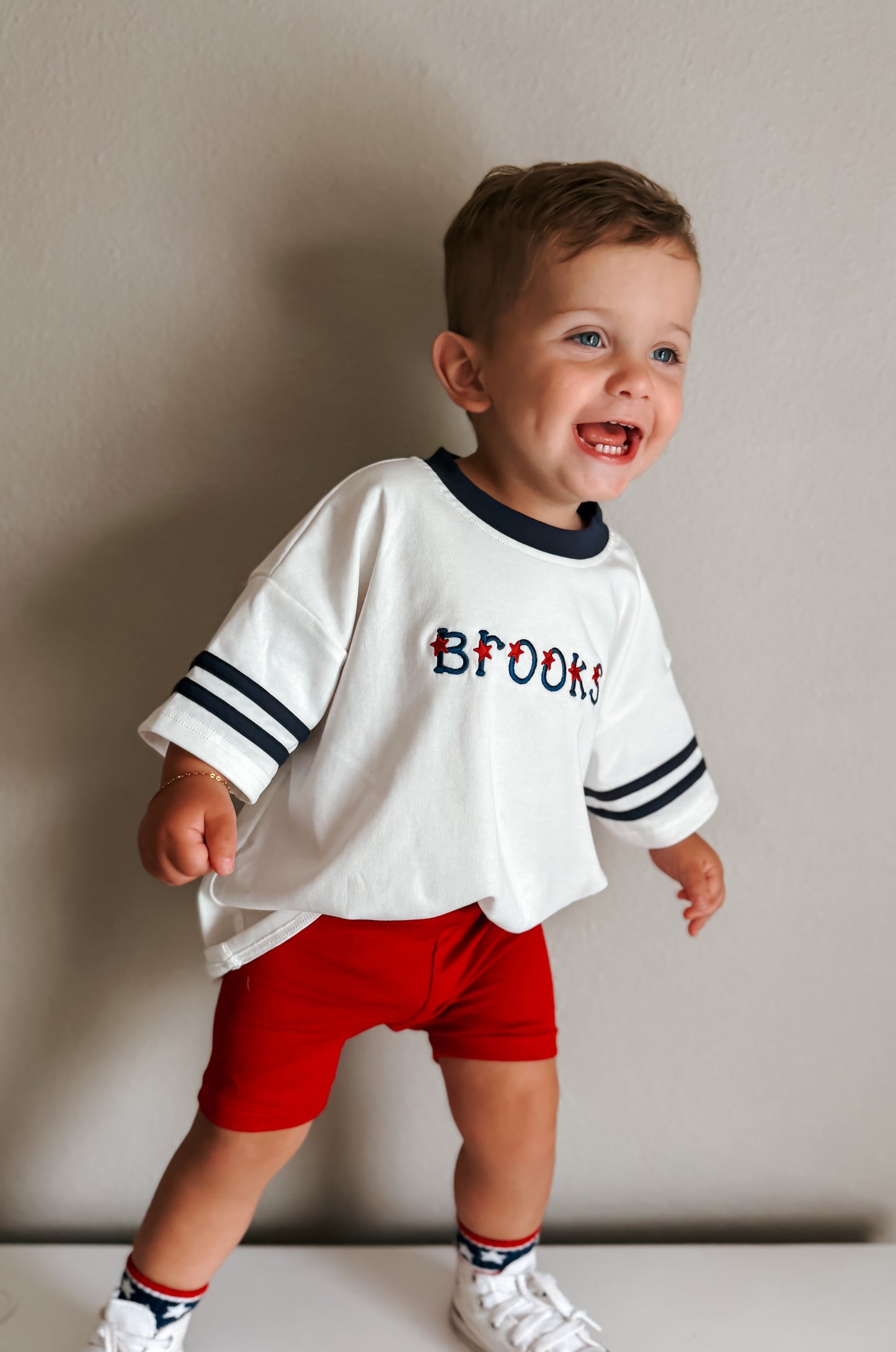 Custom Embroidered 4th of July Oversized Tee - Varsity Stripe