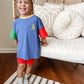 Custom Embroidered 90s Colorblock T-Shirt Romper or Oversized Tee Set - choice of bottoms