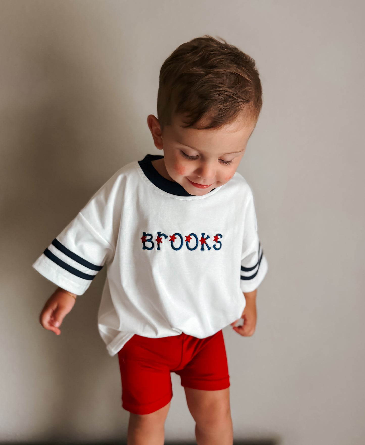 Custom Embroidered 4th of July Oversized Tee - Varsity Stripe
