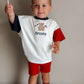 Custom Embroidered 4th of July Colorblock T-Shirt Romper or Oversized Tee - Teddy Bear