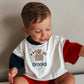 Custom Embroidered 4th of July Colorblock T-Shirt Romper or Oversized Tee - Teddy Bear