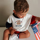 Custom Embroidered 4th of July Colorblock T-Shirt Romper or Oversized Tee - Teddy Bear