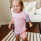 Custom Embroidered Colorblock Tee and Biker Shorts Set - Pink & Purple Set
