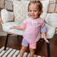 Custom Embroidered Colorblock Tee and Biker Shorts Set - Pink & Purple Set