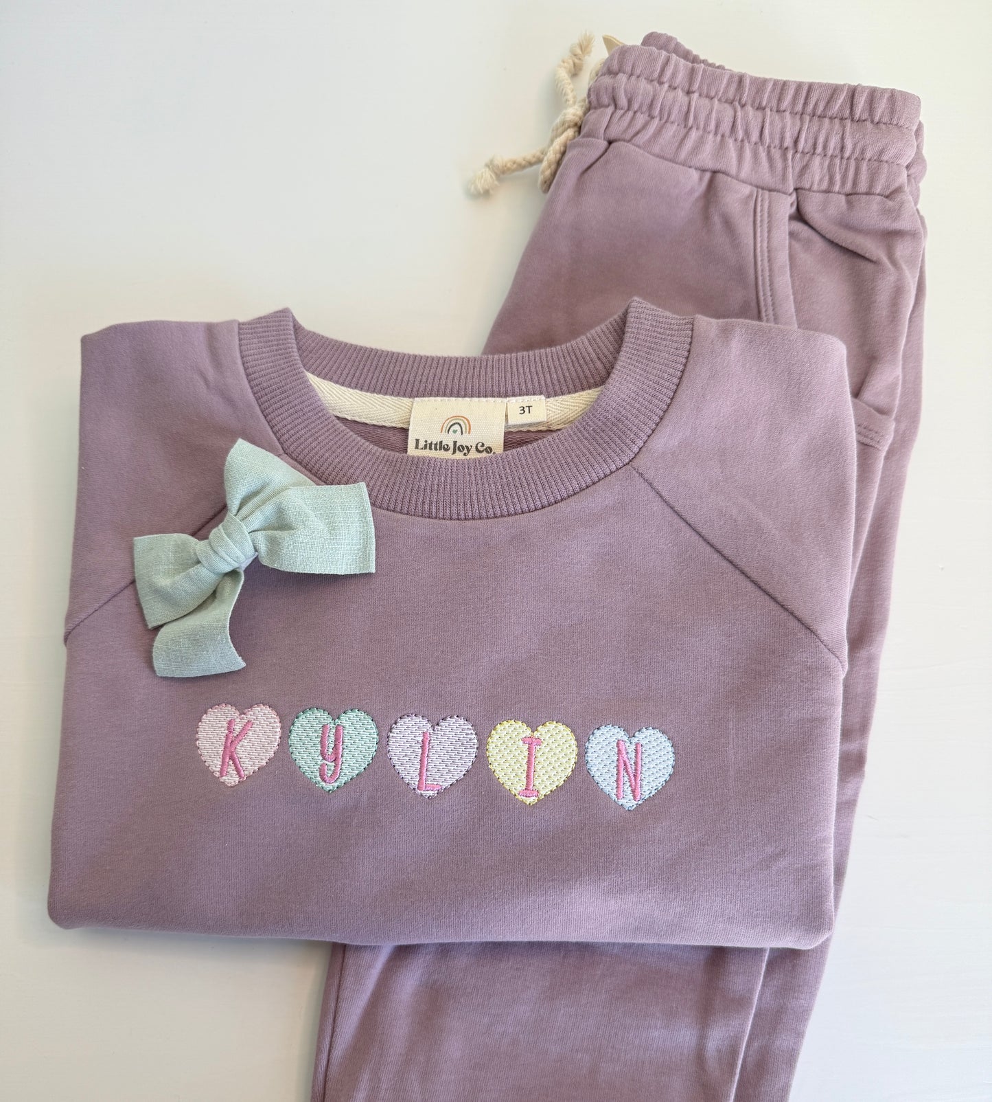 Custom Embroidered Valentine's Organic Cotton Jogger Set - Candy Hearts