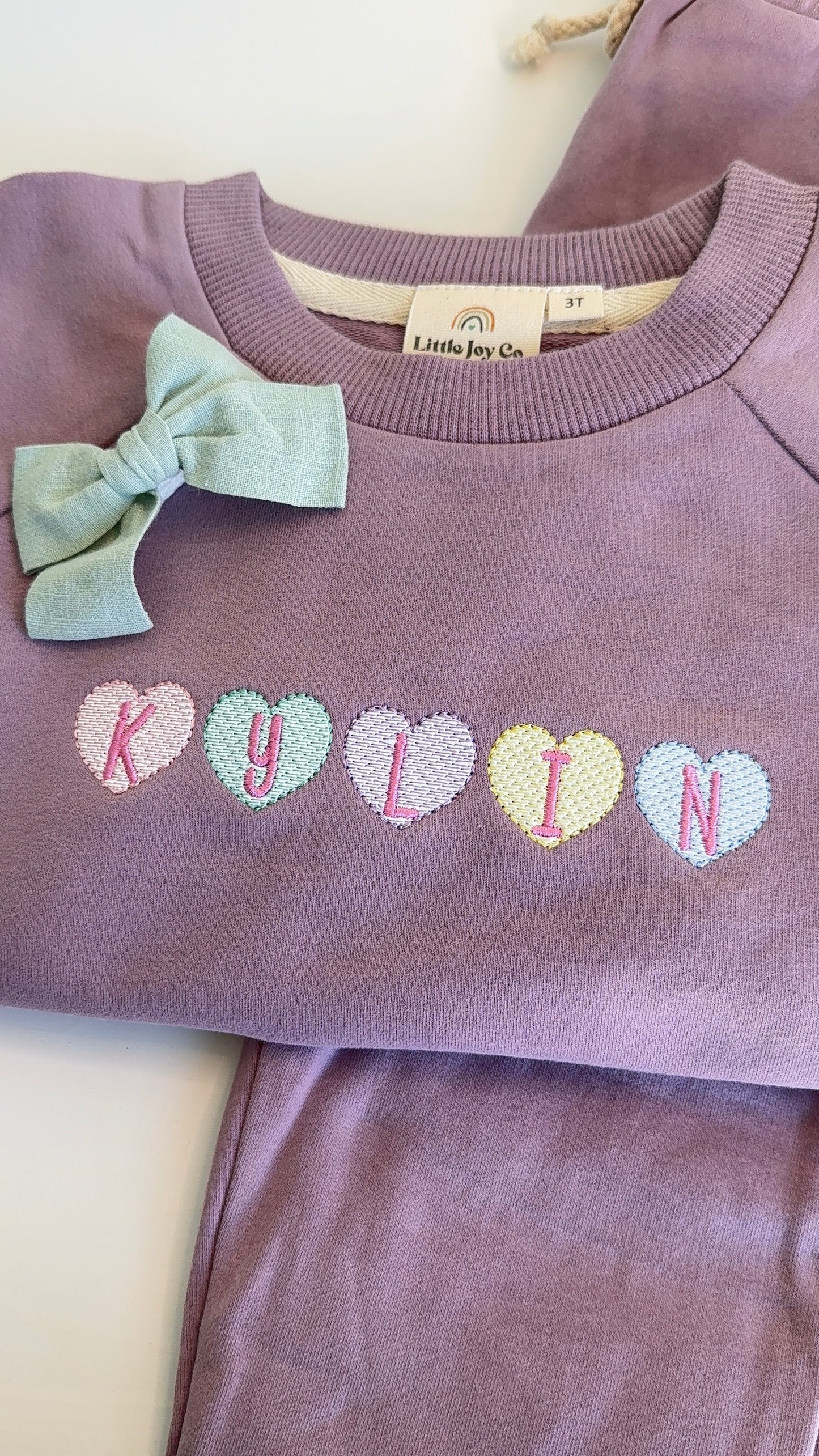 Custom Embroidered Valentine's Organic Cotton Jogger Set - Candy Hearts