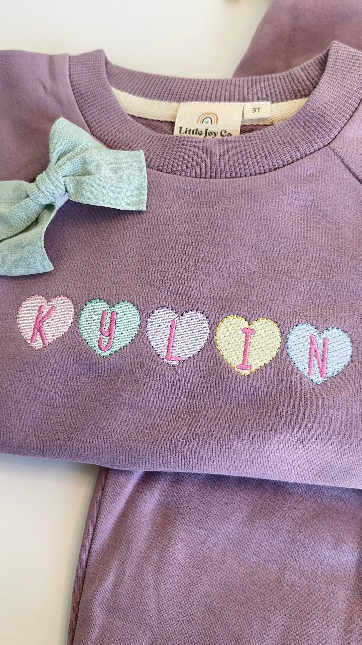 Custom Embroidered Valentine's Organic Cotton Jogger Set - Candy Hearts