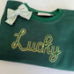 Custom Embroidered St. Patrick's Day Sweatshirt or Sweatshirt Romper - Gold Sparkle