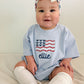 Custom Embroidered Light Blue 4th of July Oversized Tee or T-Shirt Romper - Bow Flag