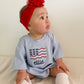 Custom Embroidered Light Blue 4th of July Oversized Tee or T-Shirt Romper - Bow Flag