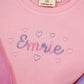 Custom Embroidered Valentine's Day Pink Colorblock Sweatshirt Romper - Candy Hearts