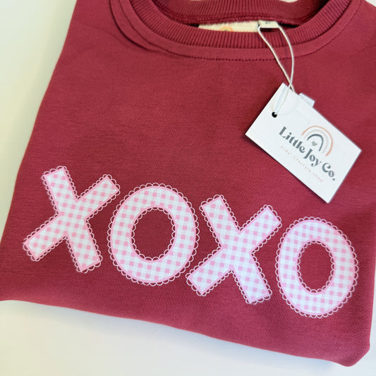Pink Gingham Lace XOXO Sweatshirt or Sweatshirt Romper