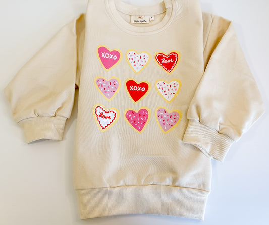 Valentine's Day Heart Cookies Crewneck Sweatshirt or Romper - Red or Cream